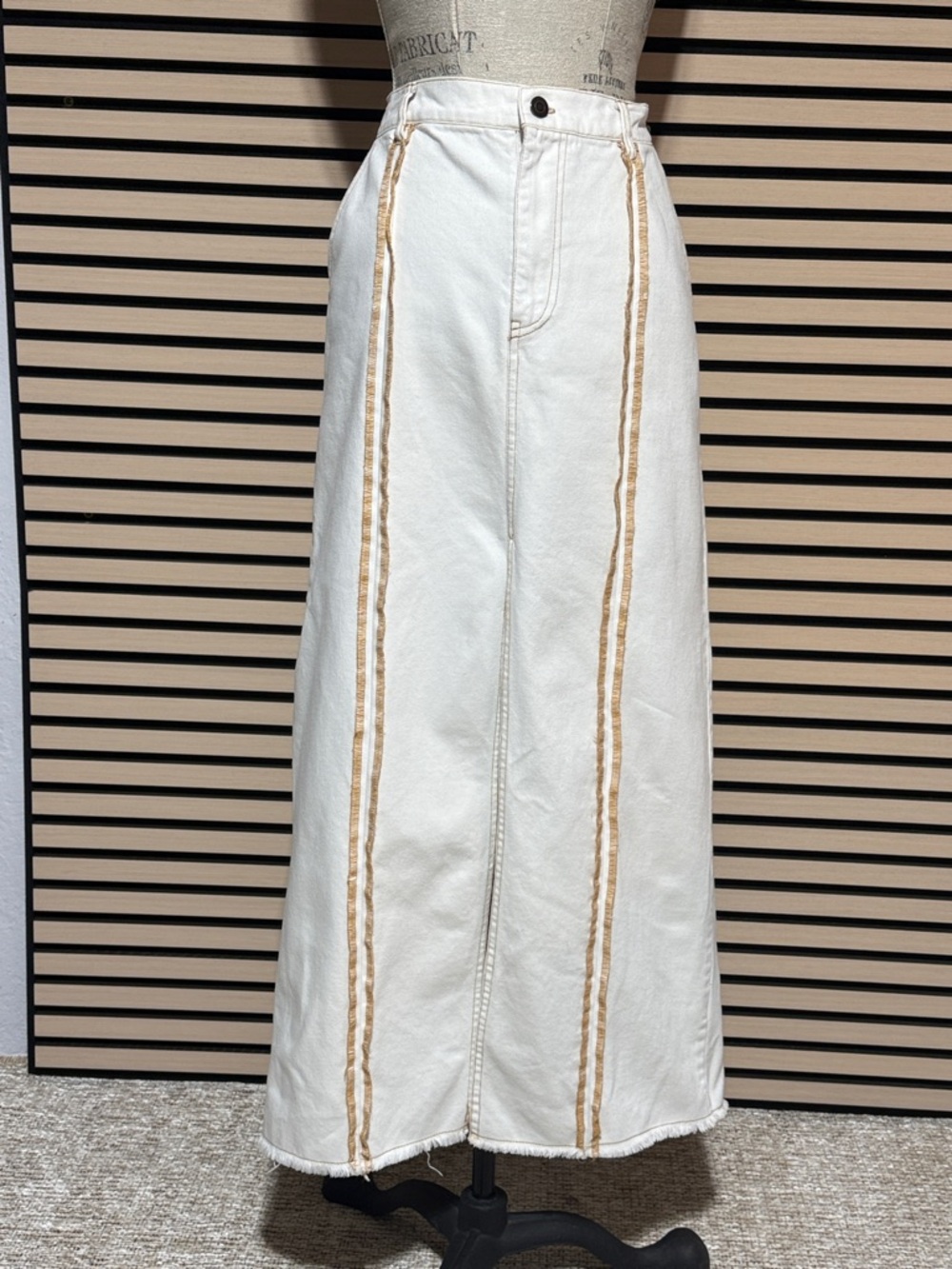 Moon River Neutral Cream Midi Skirt